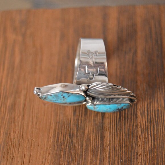 Handmade Navajo Sterling Silver and Turquoise Ring by Gregg Yazzie, Size 8.75 - Picture 5 of 8